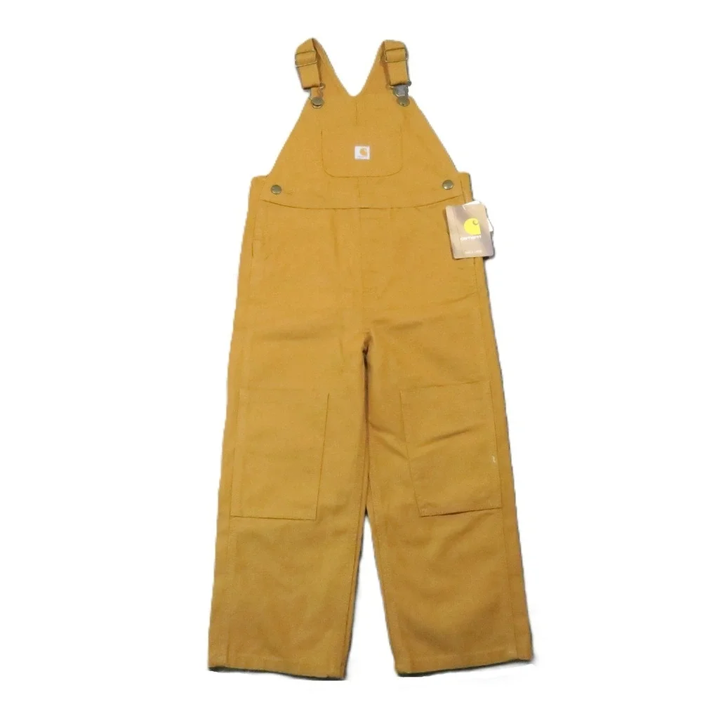Carhartt CM8609 Duck Canvas‎ Bib Overalls Kids 4T Brown Double Knee Outdoor New